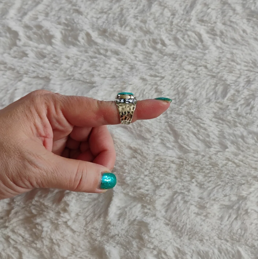 Sterling Silver Turquoise Hammered Ring